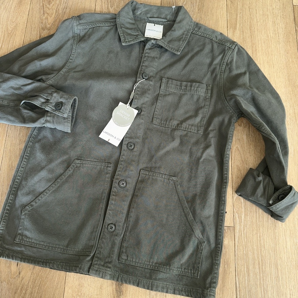 Larsson & Co Men's Khaki Green Denim L/S‎ Button Shacket Small Utility  Outdoors